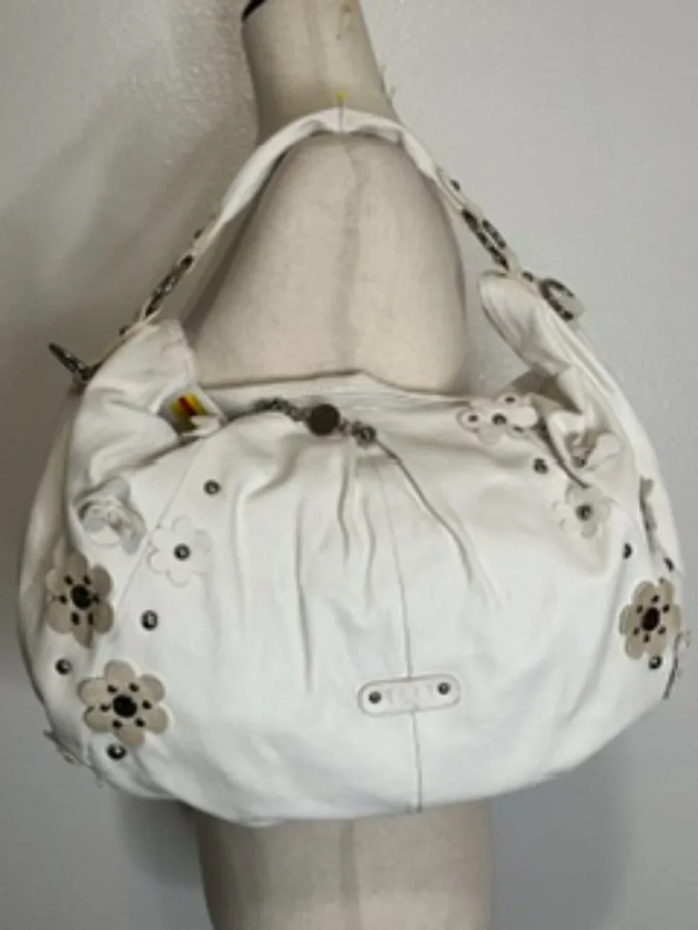 NEW Elle Slouchy Hobo Bag White Leather Shoulder Purse NWT